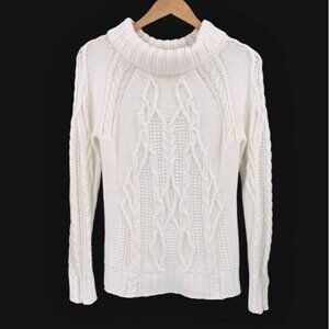 The Reeds White Cotton Cable Knit Turtleneck Sweater Size Small